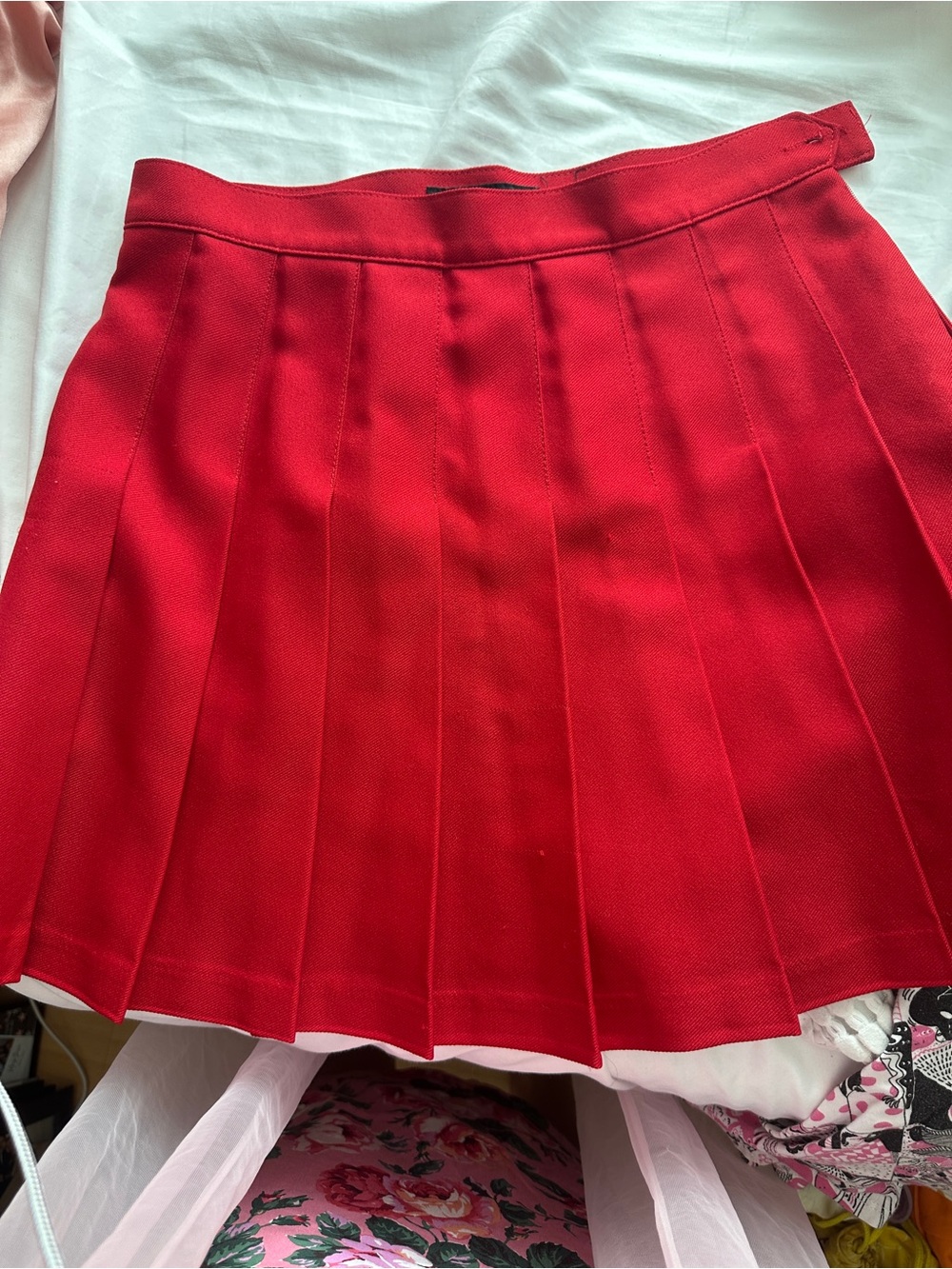 American Apparel Red Pleated Skater Skirt